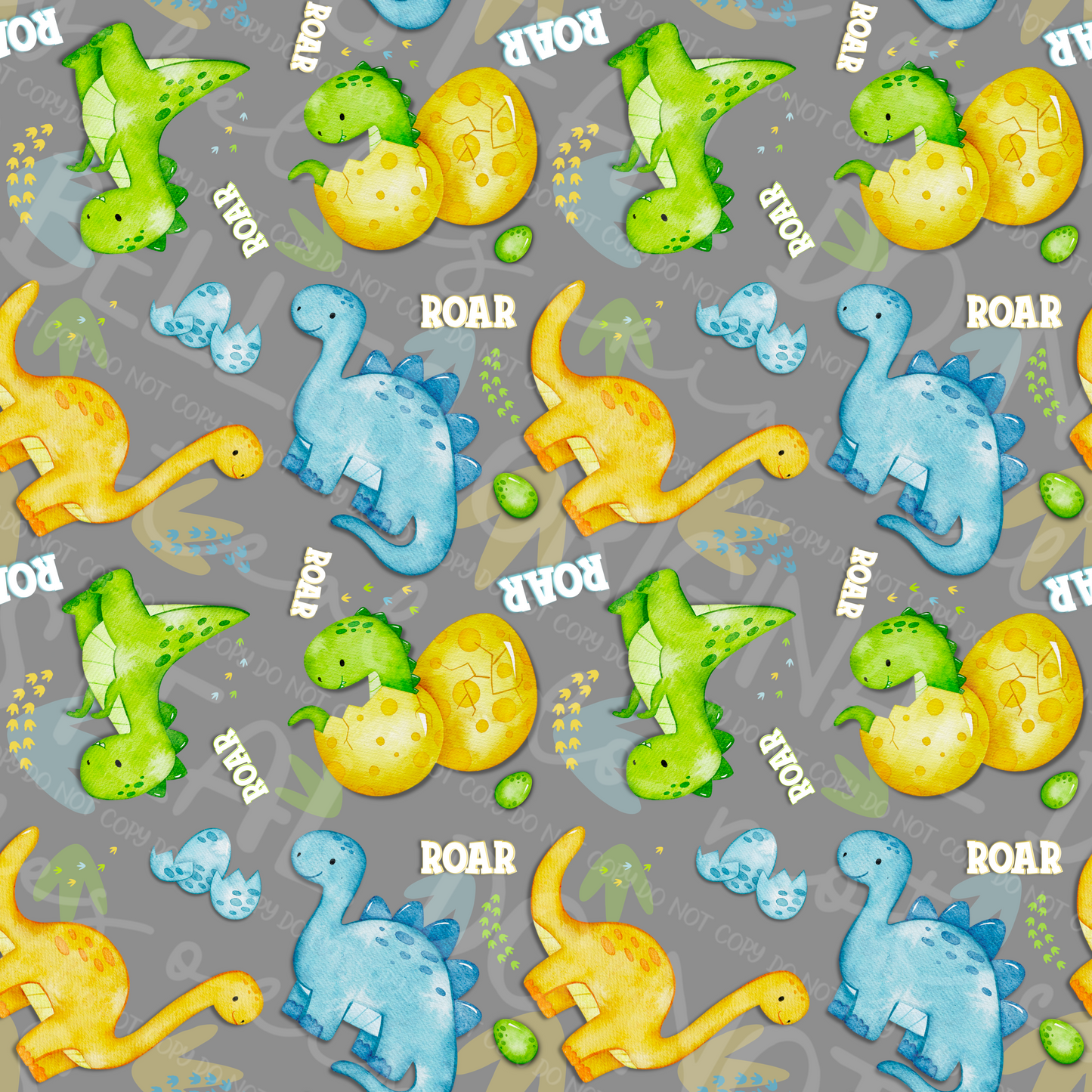 Watercolor Dino baby seamless grey