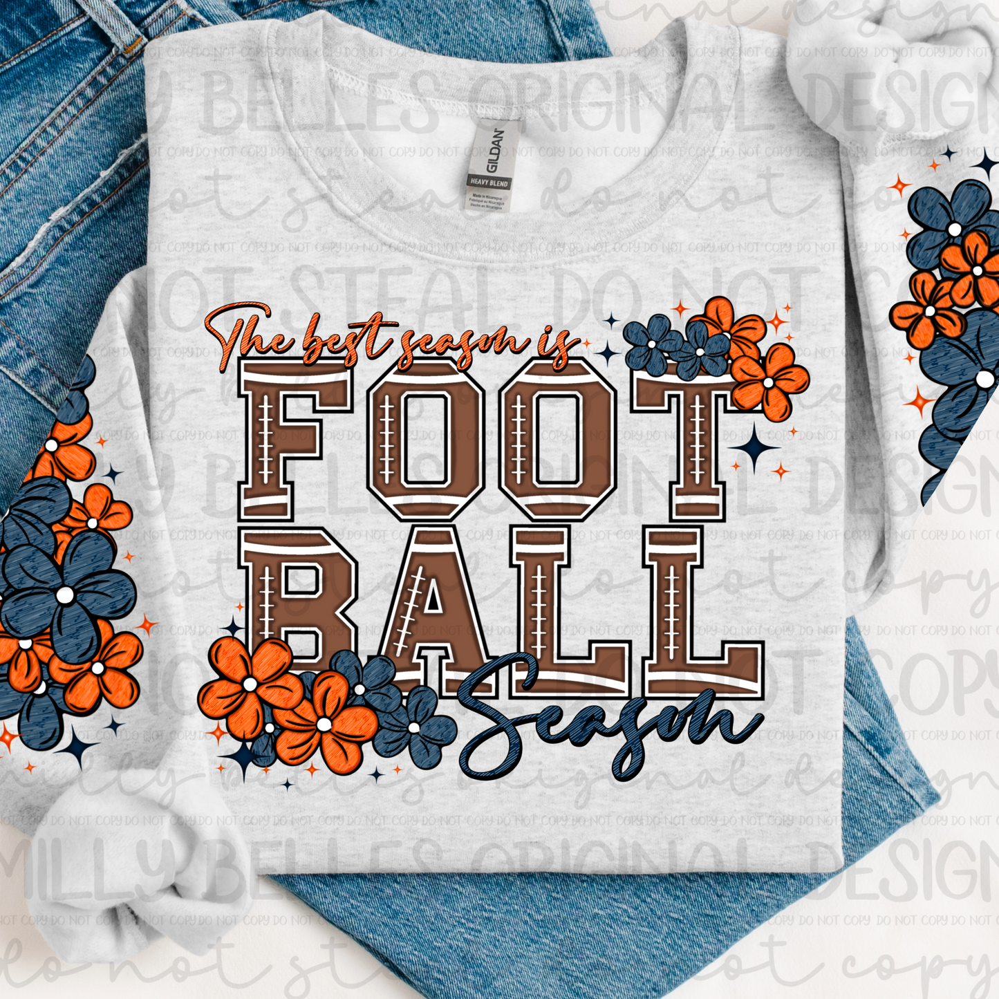 Broncos floral Football season PNG with sleeve