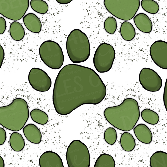 Green Paws seamless white