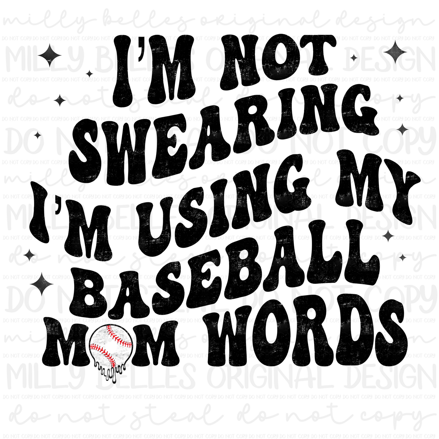 Baseball mom words PNG w/pocket design