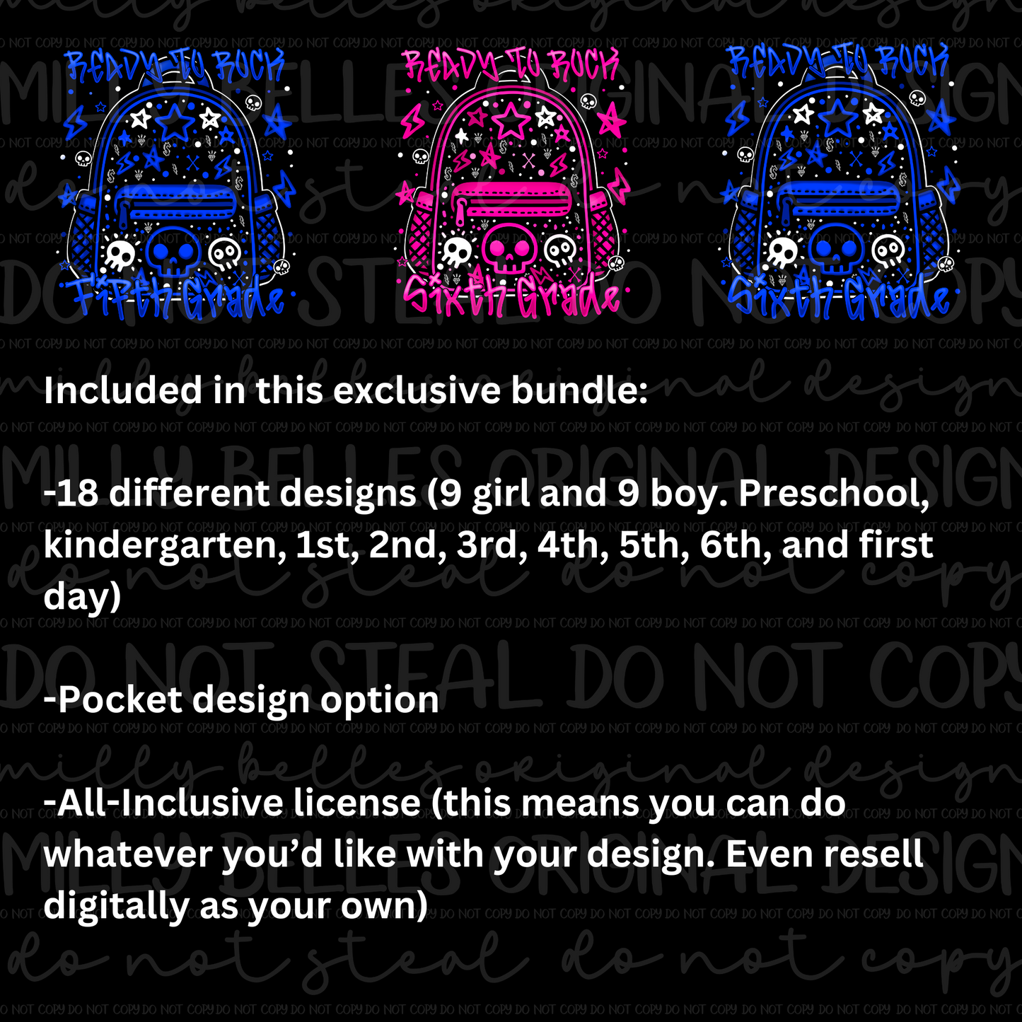 Skull backpack school BUNDLE